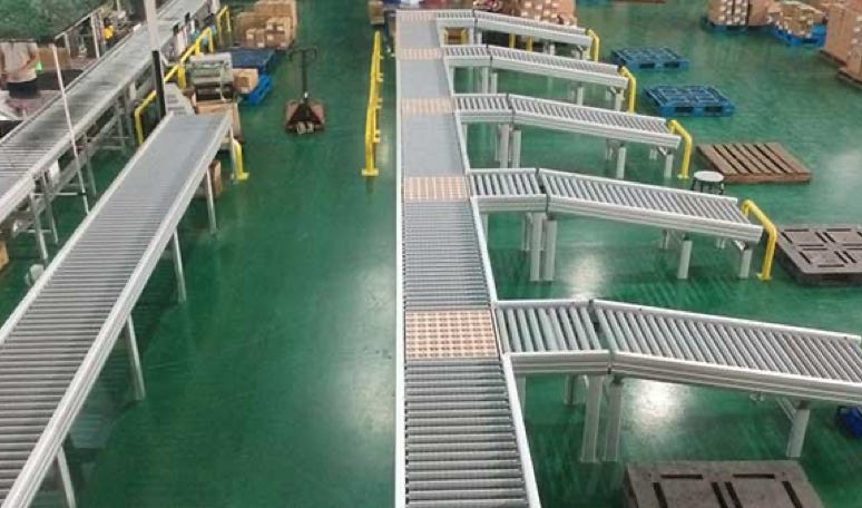 OTU tables as Sorter for different destinations in a shipping area of a cosmetics distributor. China