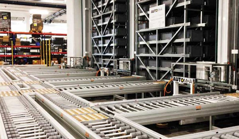 Distribution Conveyor System in front of an automatic storage Italy